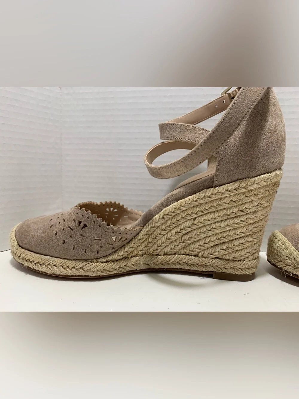 Kelly & Katie Taupe Ankle-Strap Espadrille Wedges